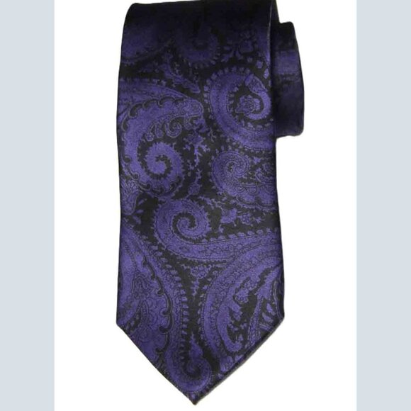 HUGO BOSS Italian Silk Tie Purple Black Paisley Necktie Men's - Picture 1 of 2
